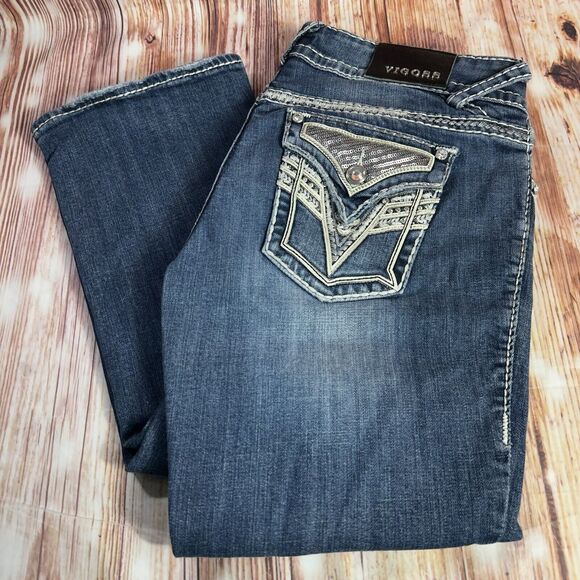 Vigoss Denim - Vigoss NEW YORK SLIM BOOT Cut Size 7/8 Blue Mid Rise Jeans Denim Pants 31x30